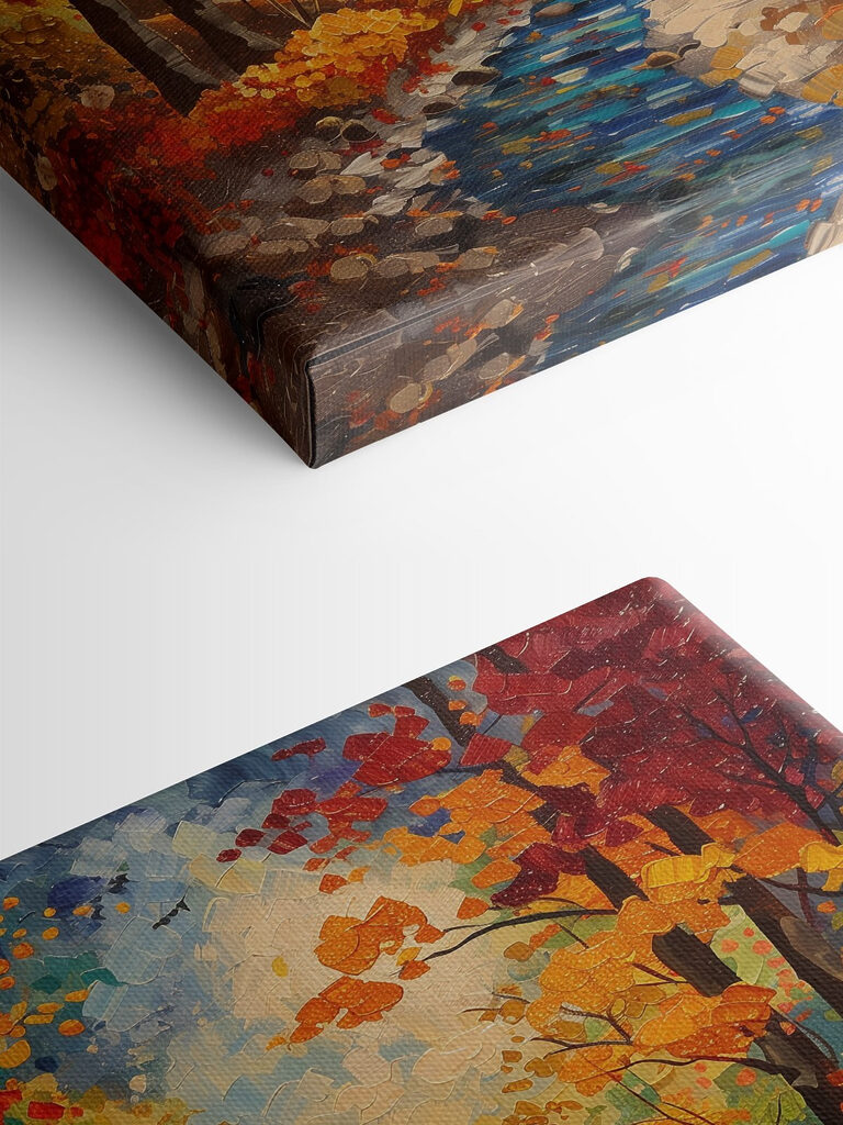 Painting of a river running through a forest