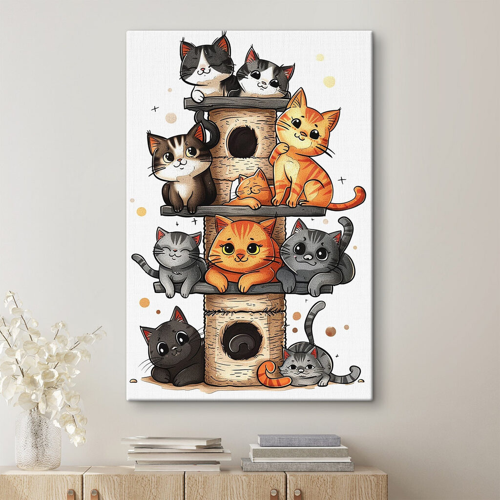 Group of cats on a tower