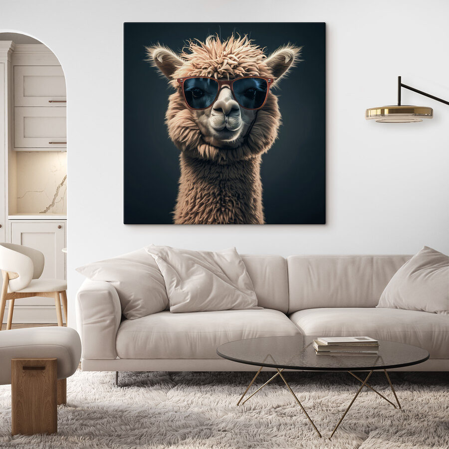 Llama poartă ochelari de soare