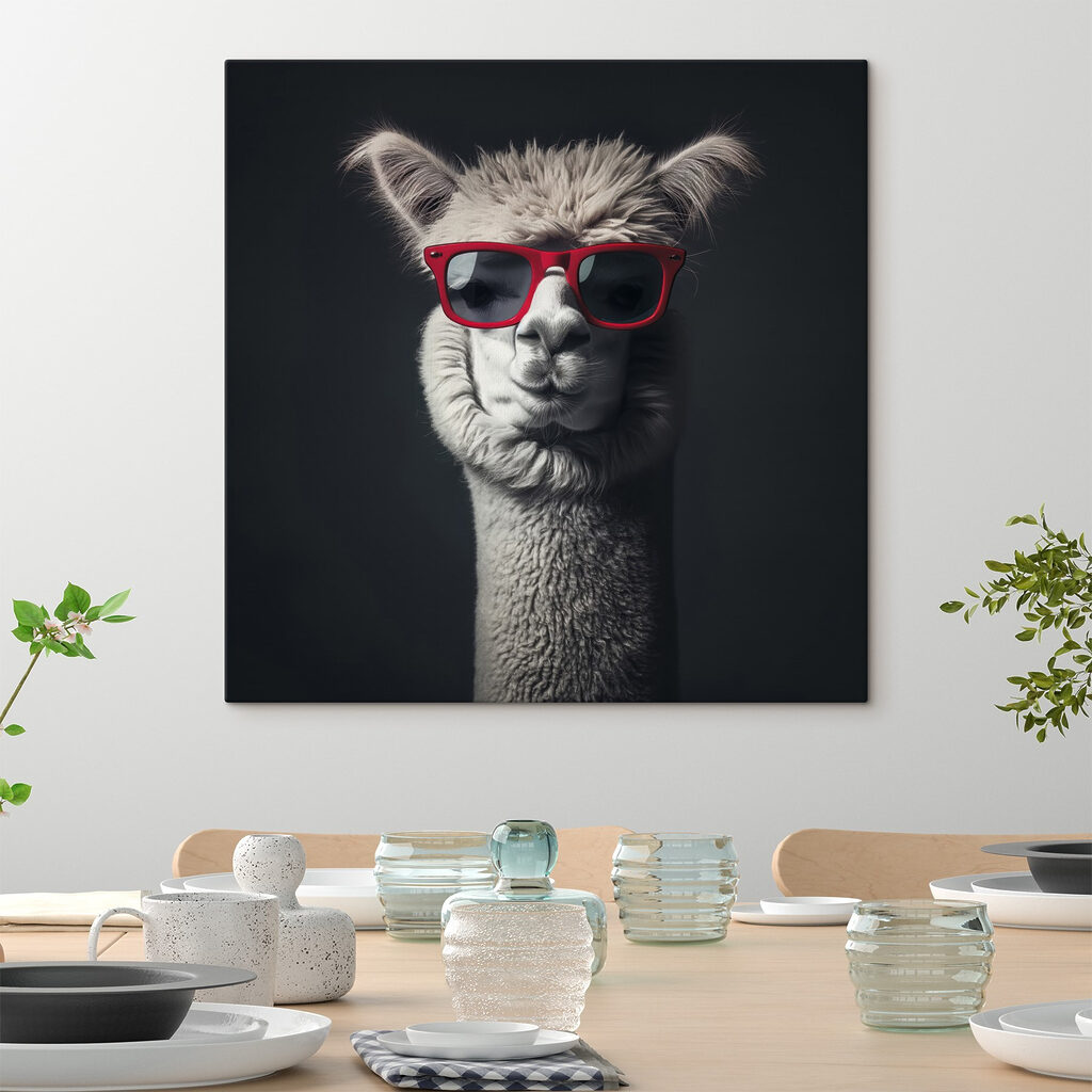 Llama wearing red sunglasses