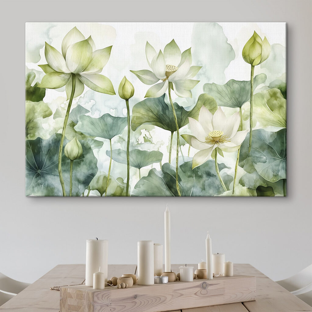 Painting of white flowers and green leaves