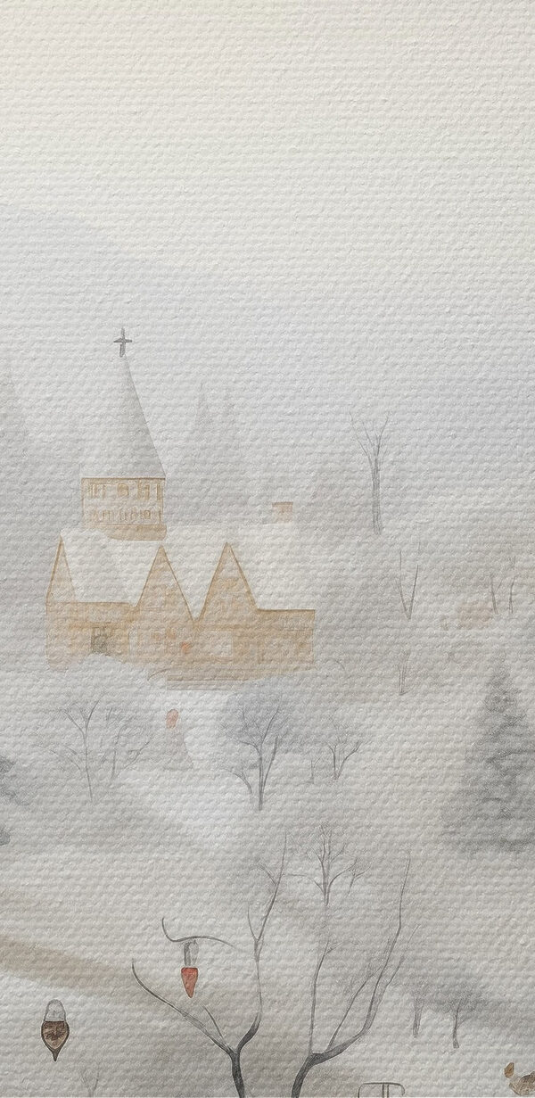 Snowy landscape with houses and trees Snowy landscape with houses and trees