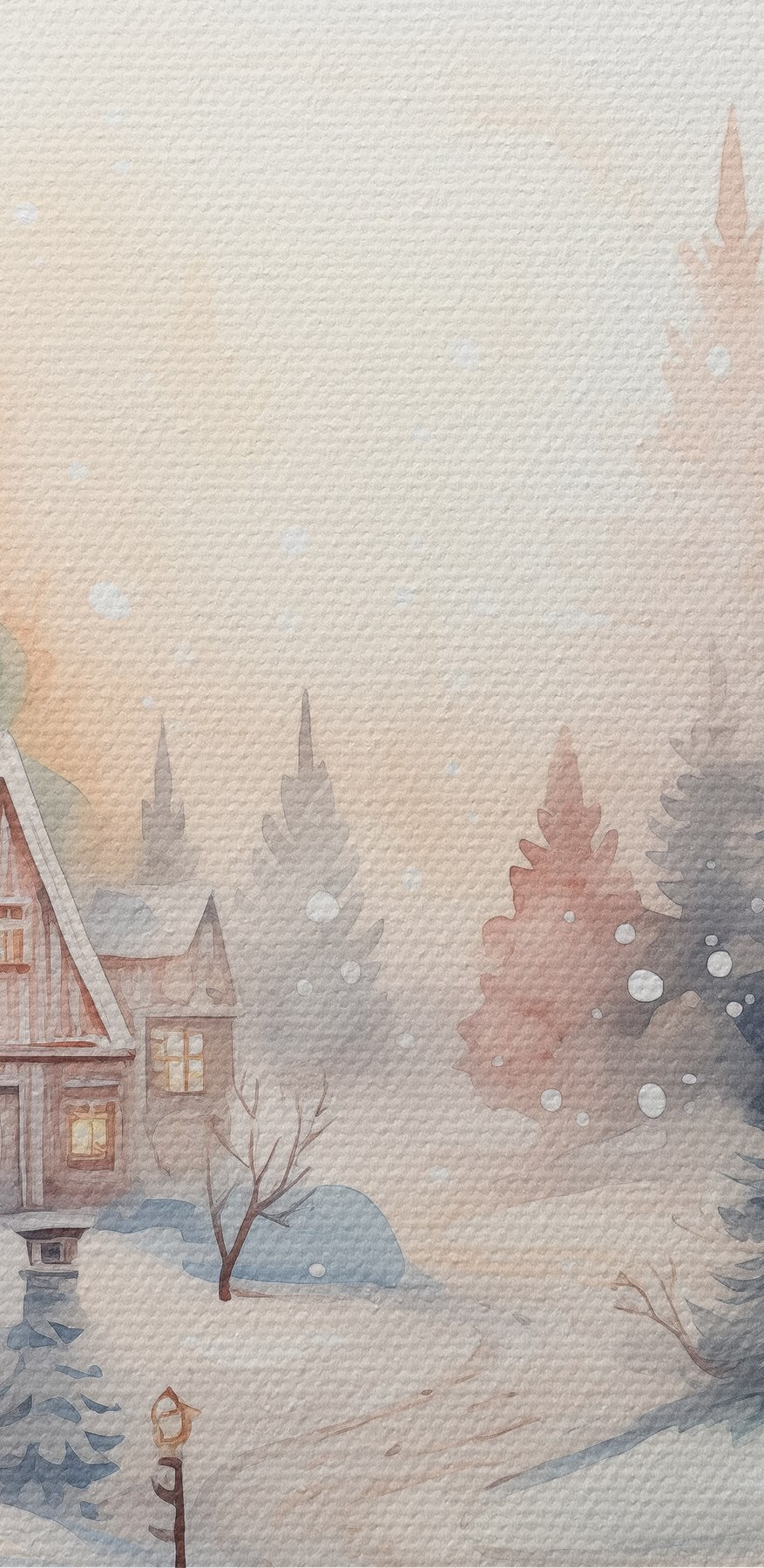 Watercolor painting of houses in a snowy forest Watercolor painting of houses in a snowy forest