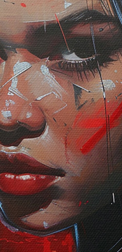 Painting of a woman with red paint Painting of a woman with red paint