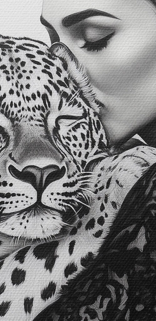 Woman hugging a leopard
