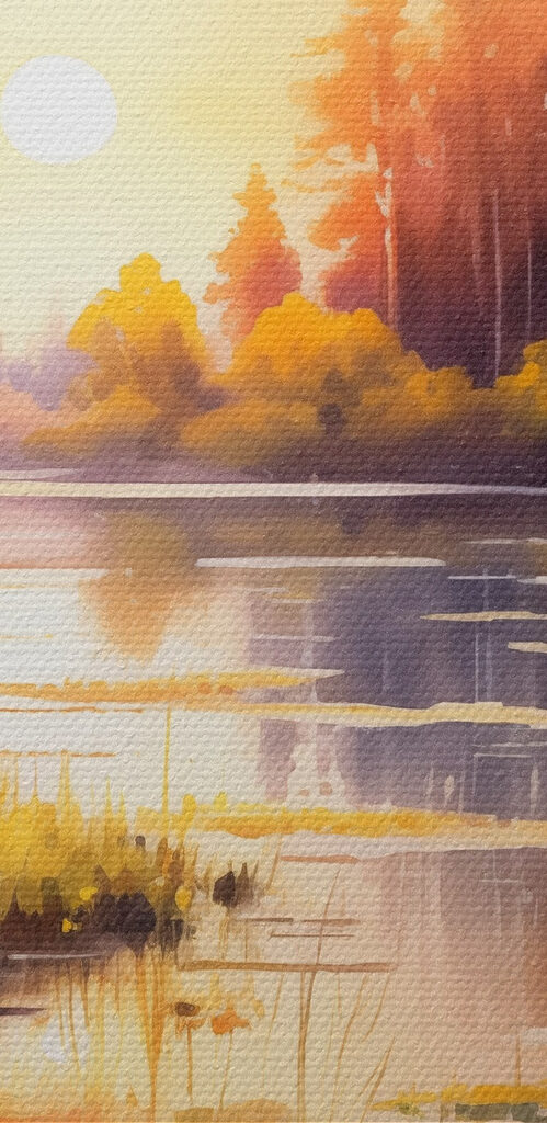 Watercolor painting of a lake with trees and grass Watercolor painting of a lake with trees and grass