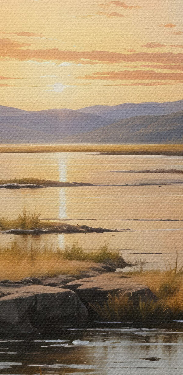 Peisaj de un lac cu un apus de soare Peisaj de un lac cu un apus de soare