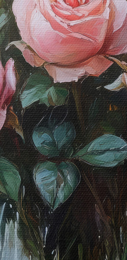 Painting of pink roses in a vase Painting of pink roses in a vase