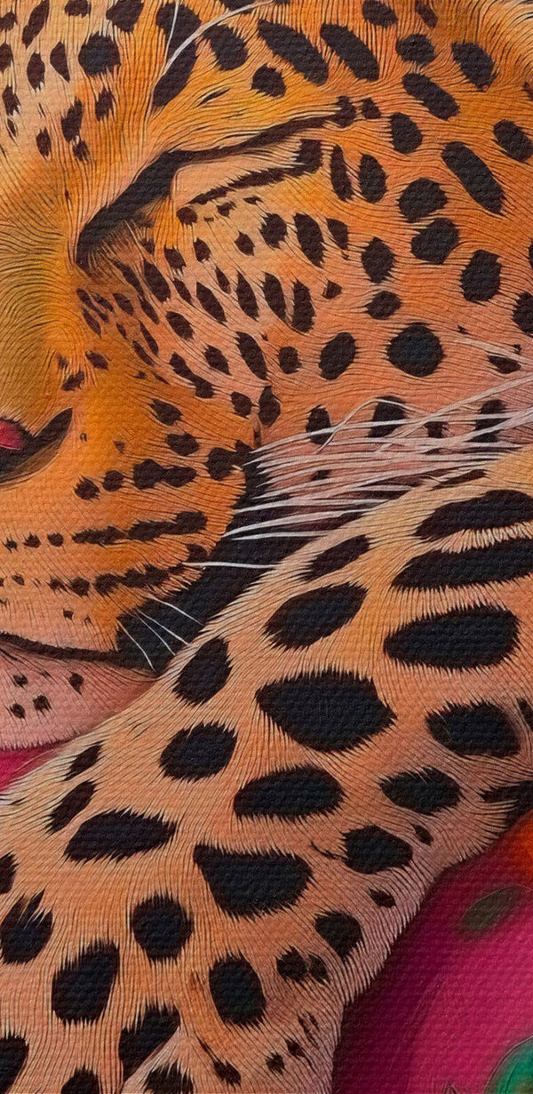 Leopard dormind pe o canapea roz Leopard dormind pe o canapea roz