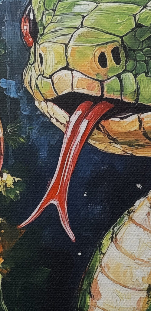 Painting of a snake holding a glass of wine Painting of a snake holding a glass of wine