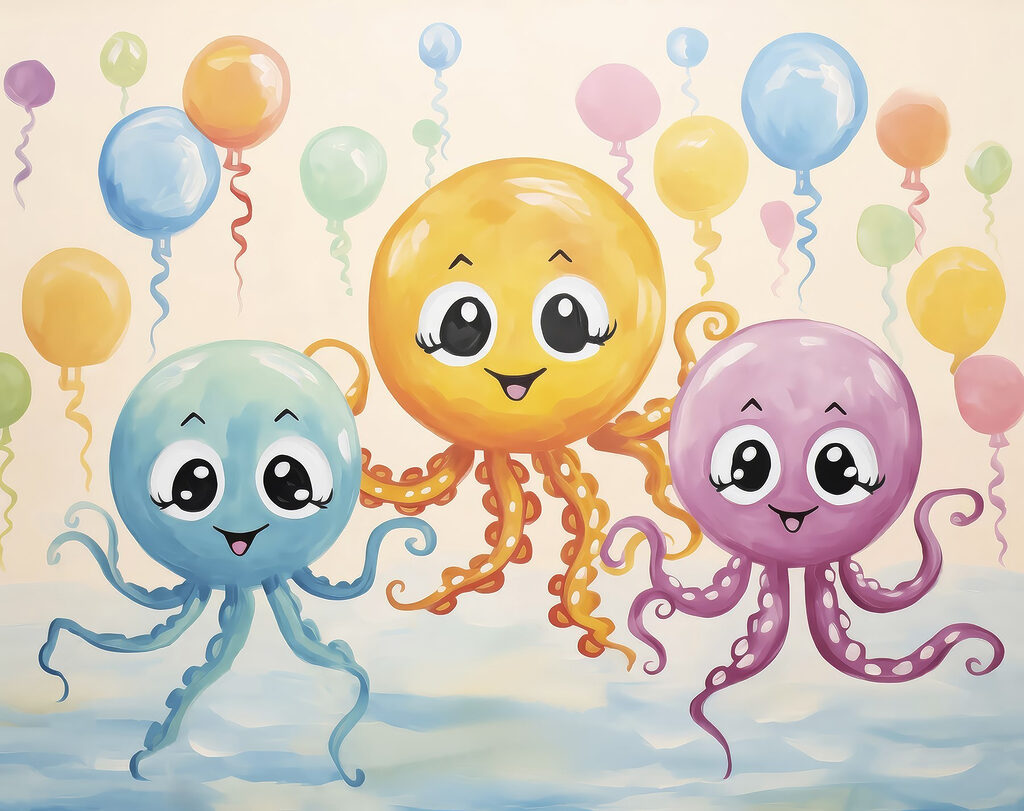 Grup de caracatițe cu baloane Grup de caracatițe cu baloane