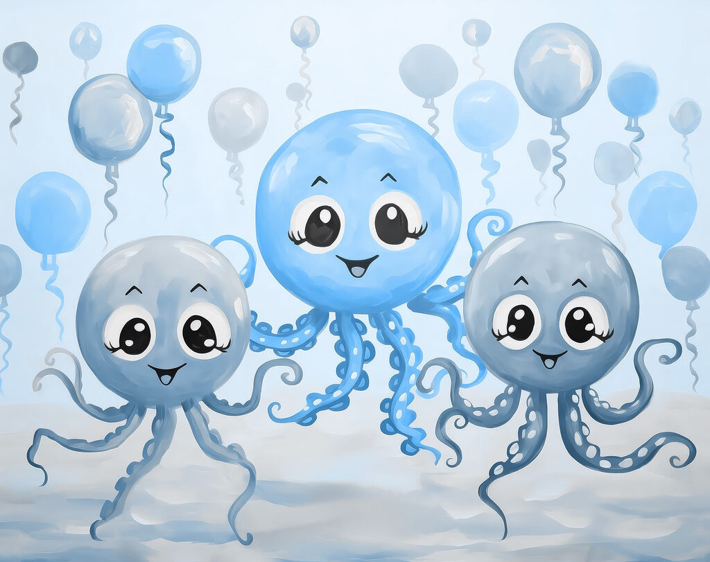 Grup de caracatițe cu baloane Grup de caracatițe cu baloane