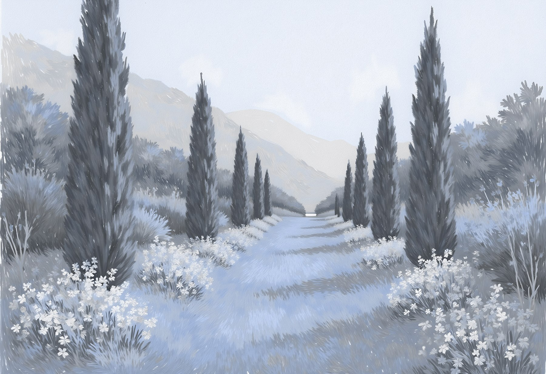 Landscape with trees and flowers