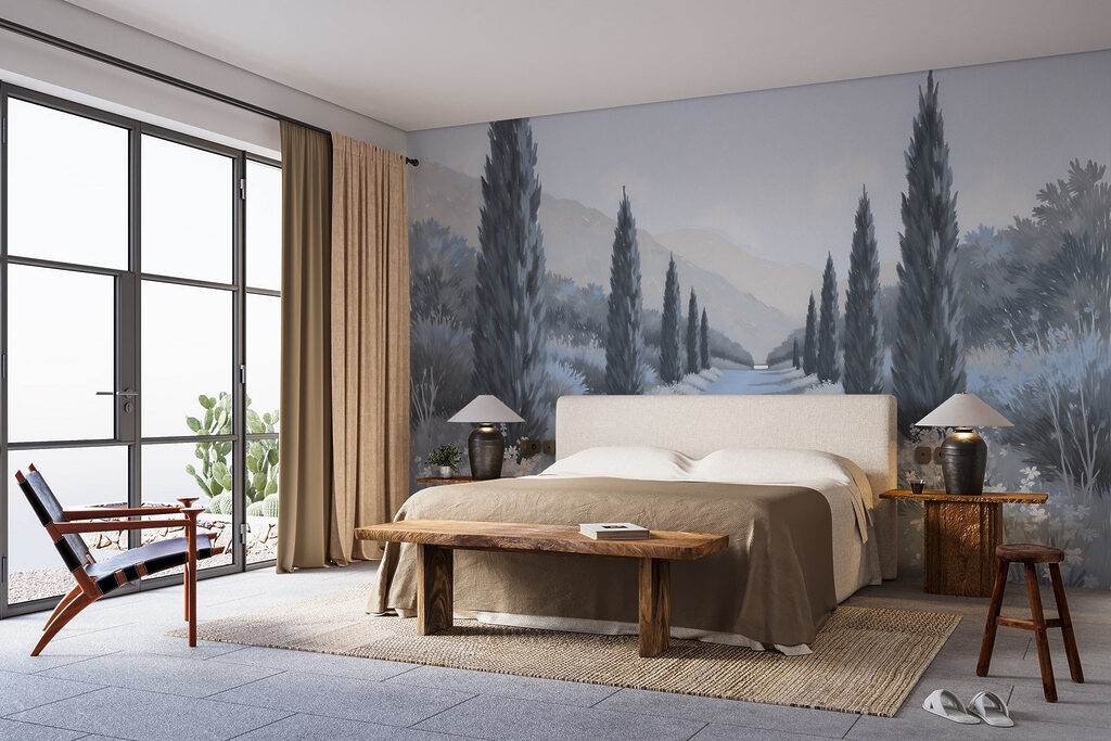 Landscape with trees and flowers