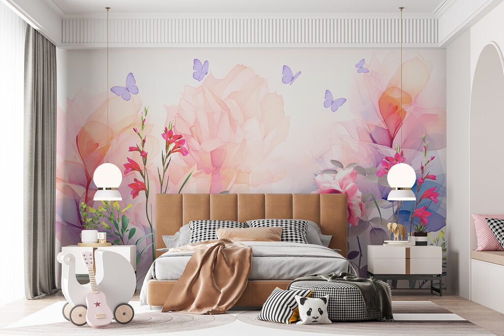 Group of flowers with butterflies