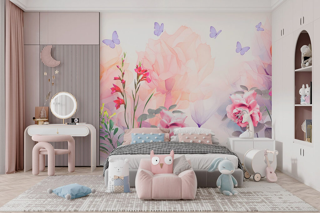 Group of flowers with butterflies