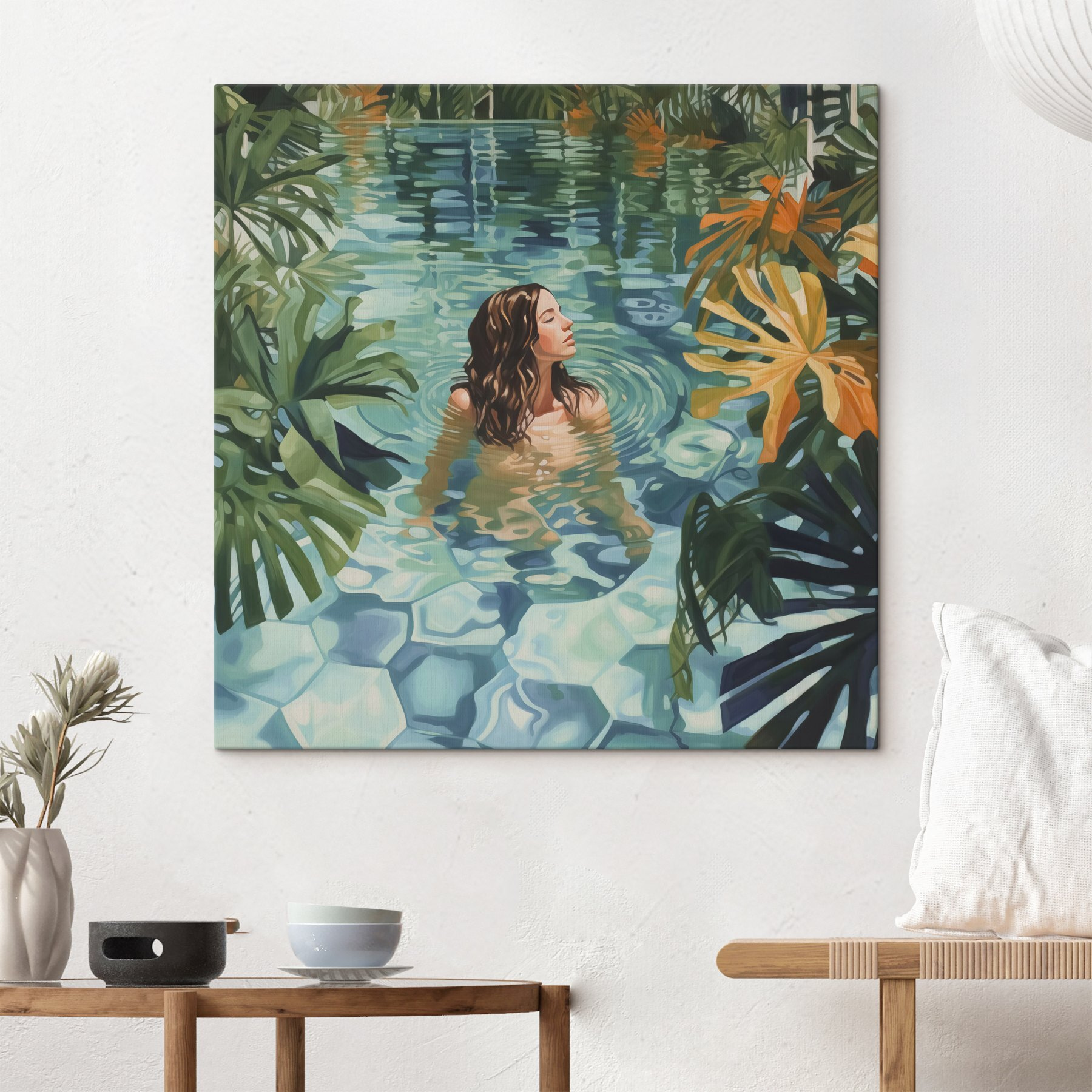 Woman in a pool surrounded by plants Woman in a pool surrounded by plants