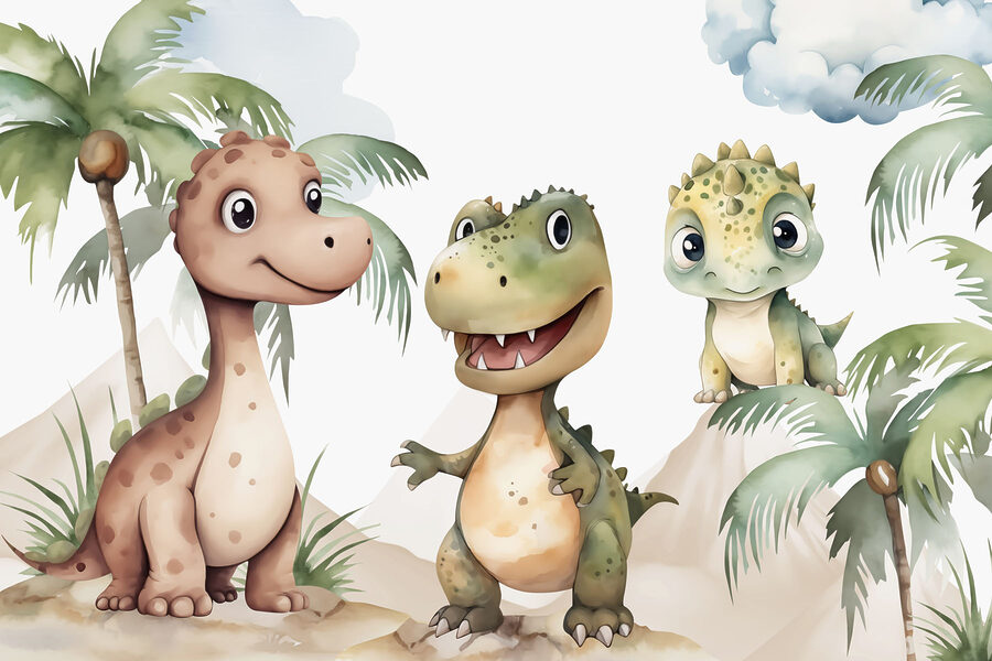 Grup de dinozauri în picioare pe stânci