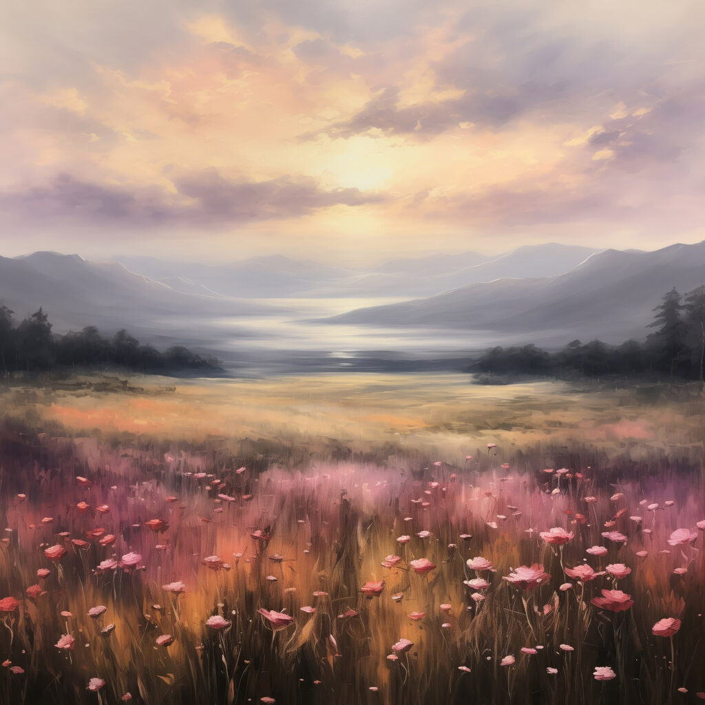 Field of flowers with mountains in the background