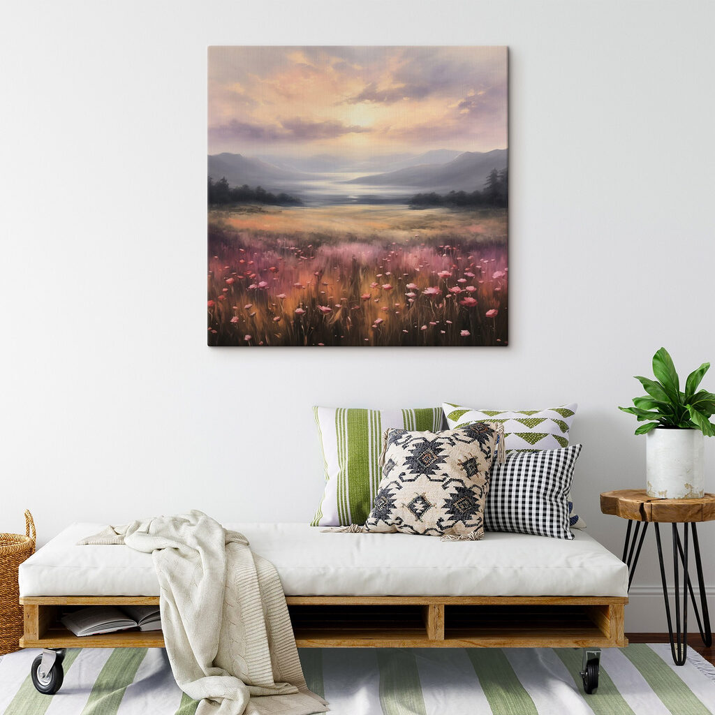 Field of flowers with mountains in the background
