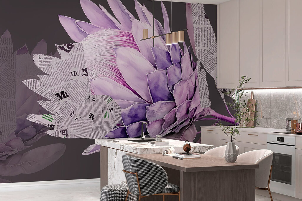 Purple flower with newspaper