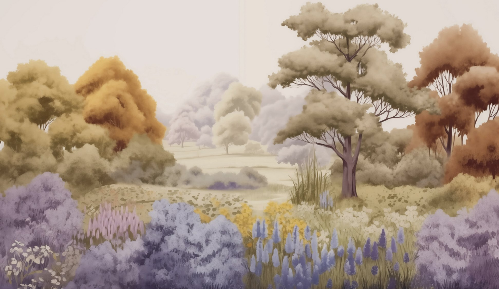 Landscape with trees and flowers