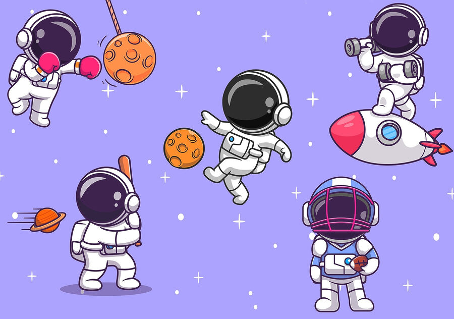 Desen animat cu astronauți în spațiu