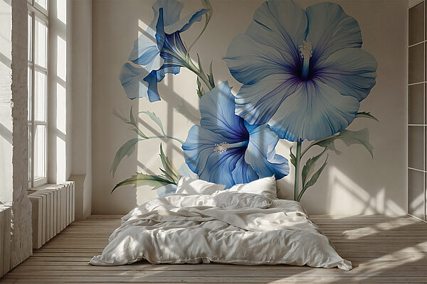 Frumoase flori albastre în floare Fototapet Frumoase flori albastre în floare