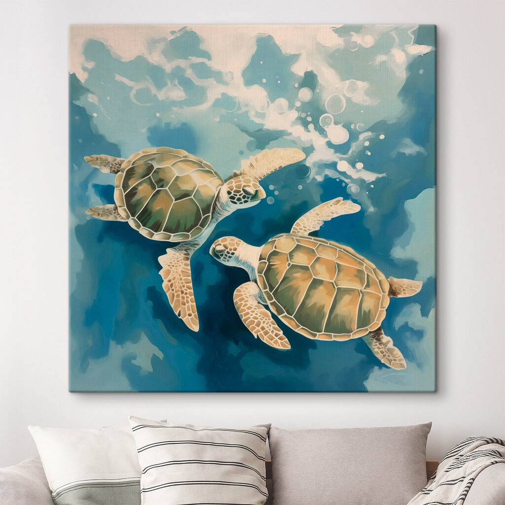 Couple of turtles swimming in water