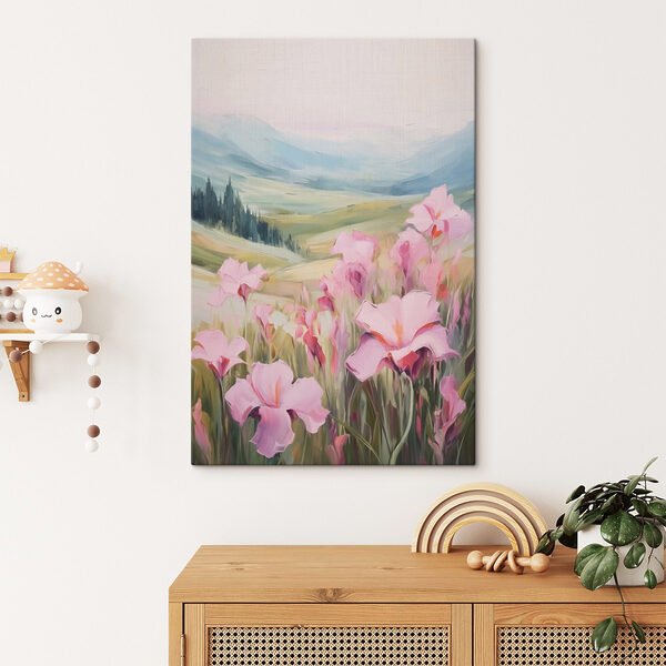 Pictura de flori roz într-un câmp Pictura de flori roz într-un câmp