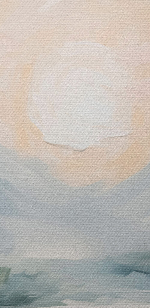 Painting of a river and mountains