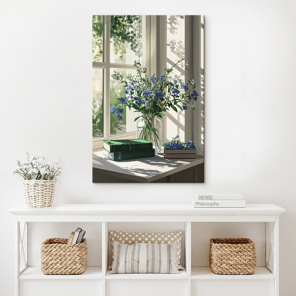 Vase of flowers in front of a window