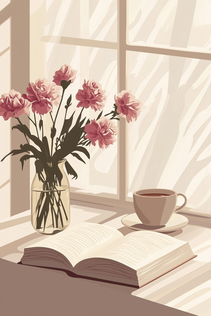 Book and a vase of flowers Book and a vase of flowers
