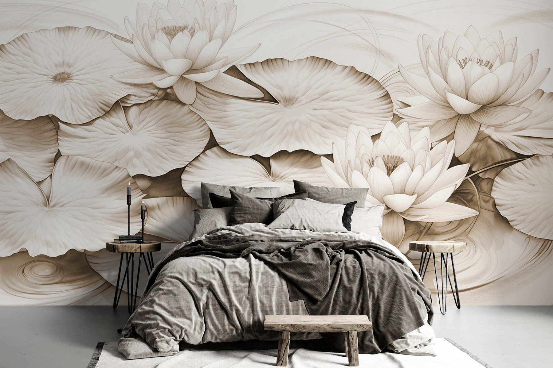 Drawing of lily pads and water lilies Drawing of lily pads and water lilies