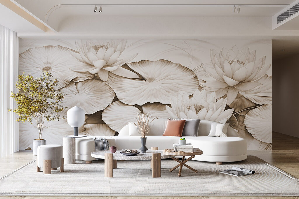 Drawing of lily pads and water lilies Drawing of lily pads and water lilies