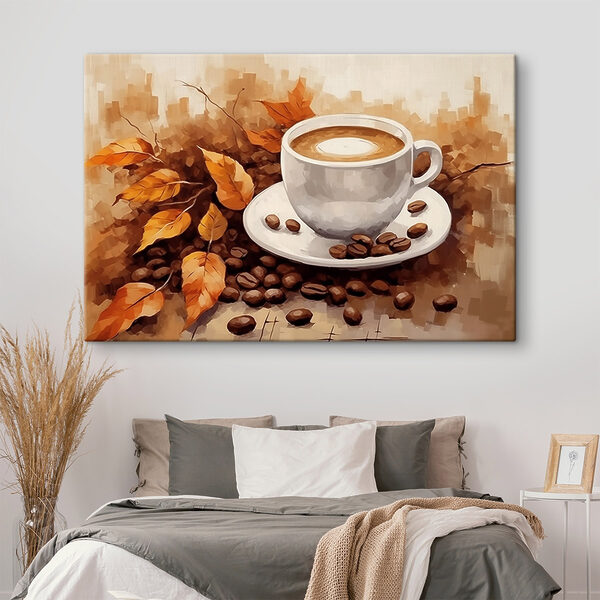 Ceașcă de cafea și boabe pe o farfurie Ceașcă de cafea și boabe pe o farfurie