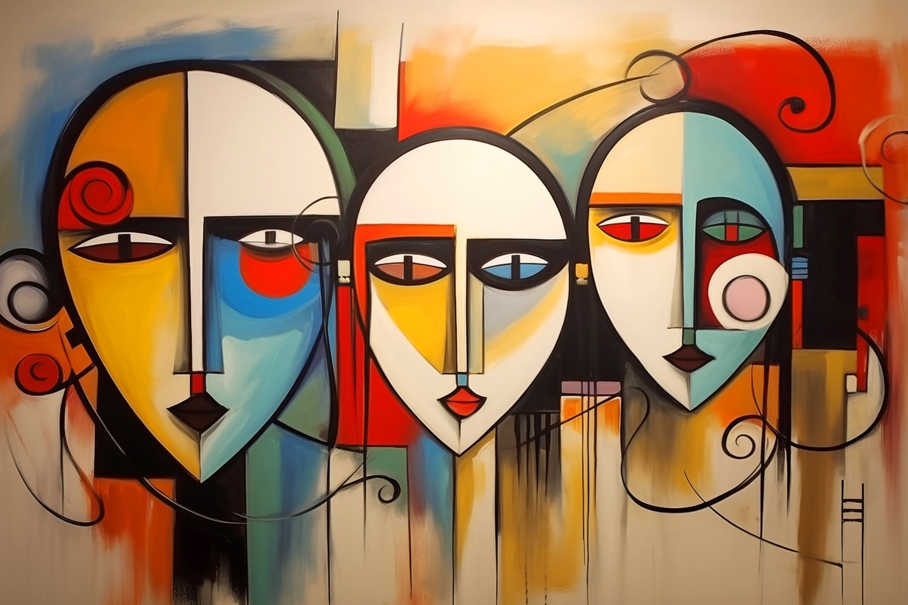 Group of people's faces painted on a wall