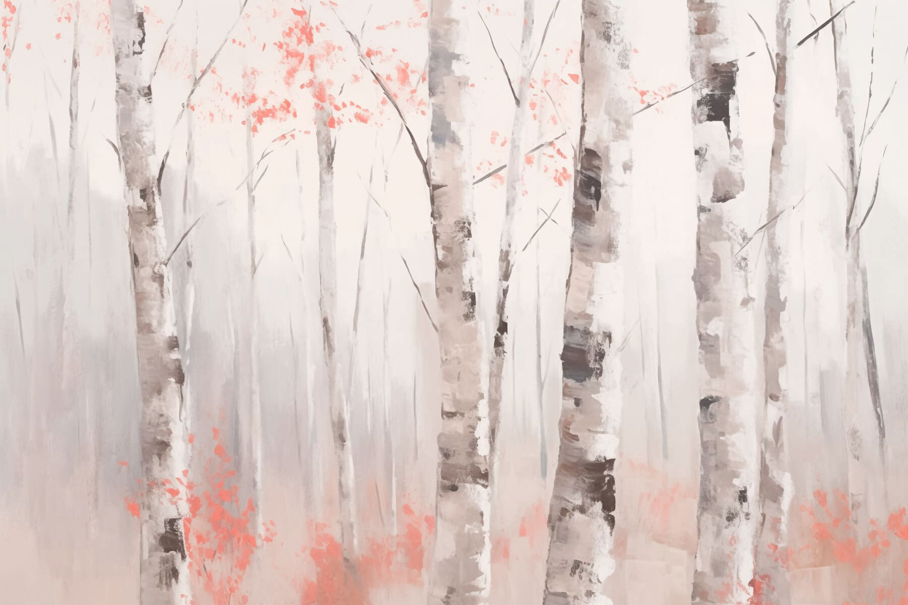 Painting of trees with pink leaves