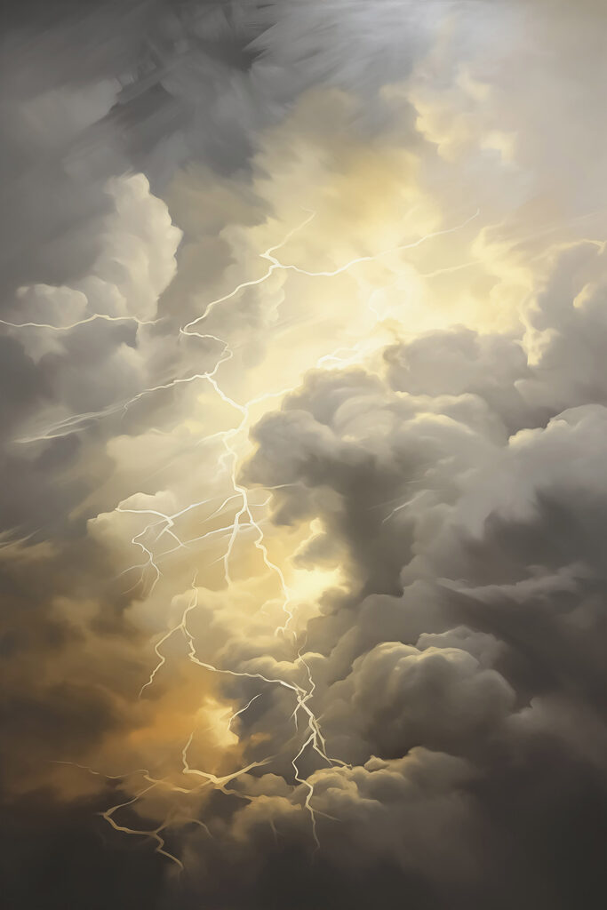 Lightning striking in the sky