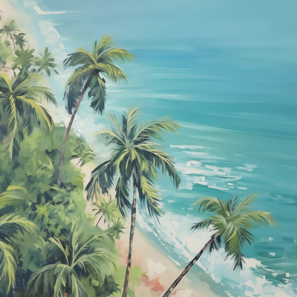 Beach with palm trees and blue water Beach with palm trees and blue water
