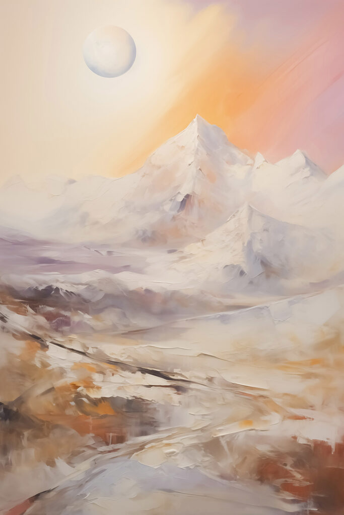 Painting of a snowy mountain range Painting of a snowy mountain range