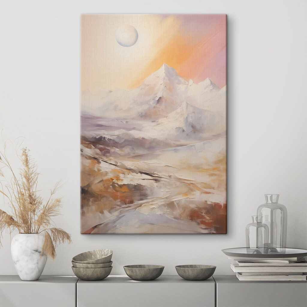Painting of a snowy mountain range Painting of a snowy mountain range