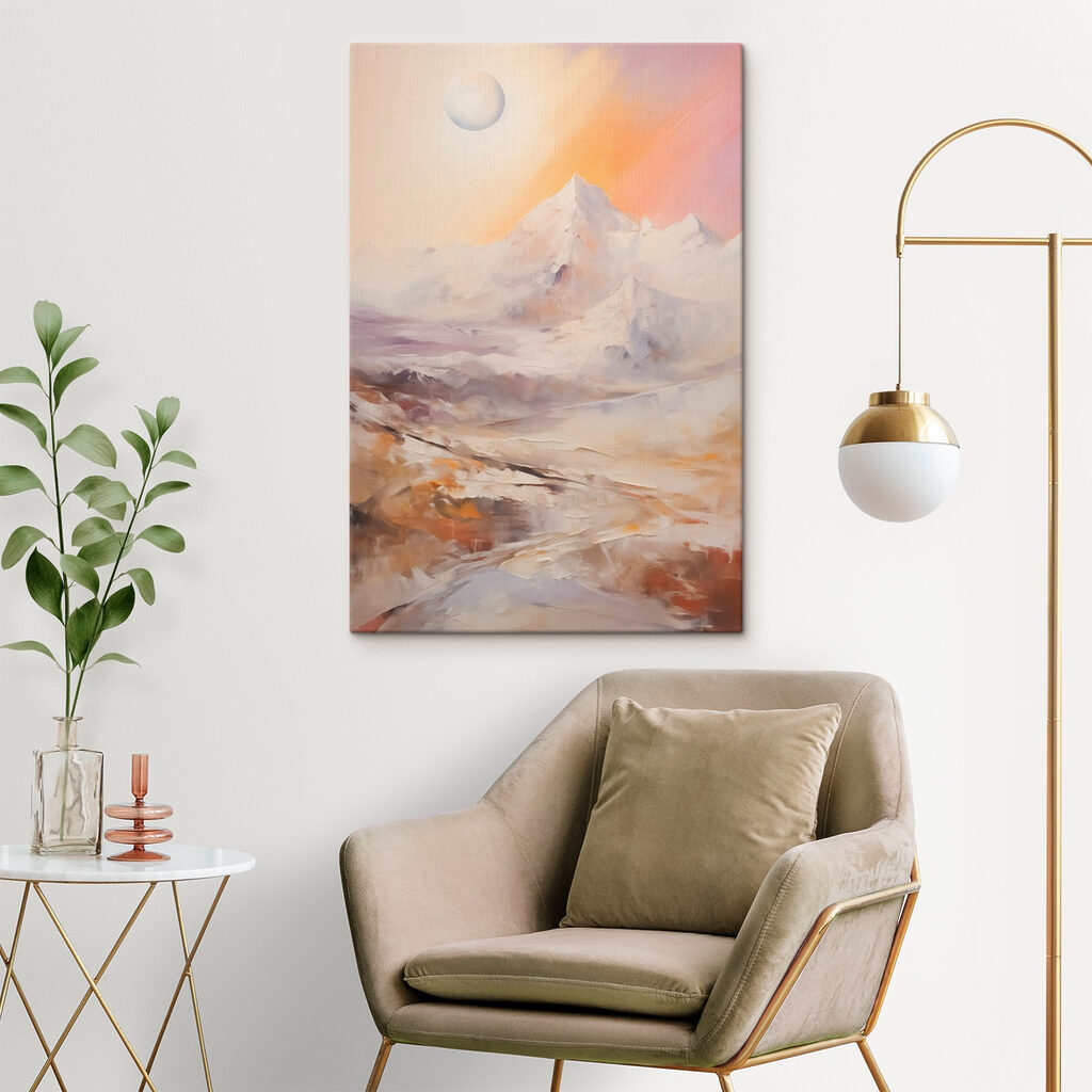 Painting of a snowy mountain range Painting of a snowy mountain range