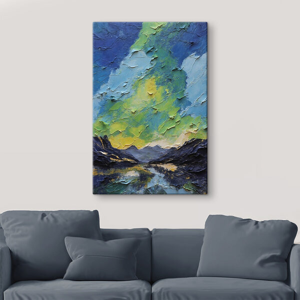 Painting of mountains and clouds