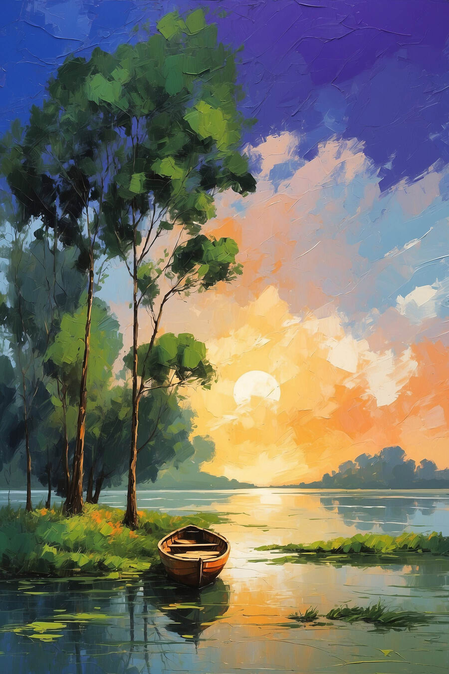 Pictura de o barca pe un lac