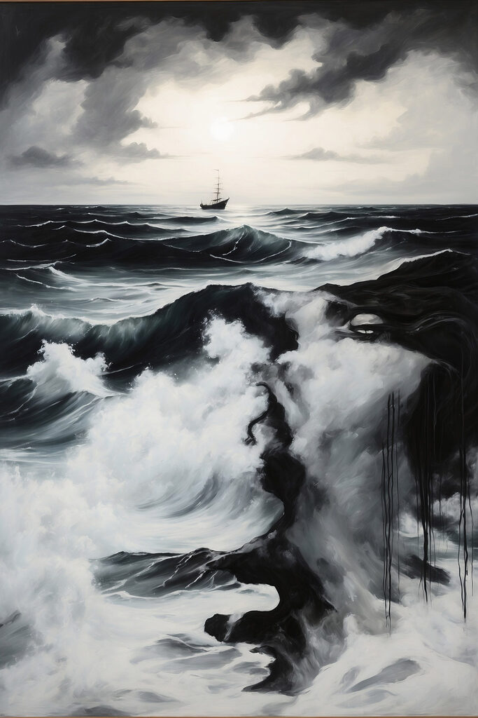 Painting of a ship in the ocean