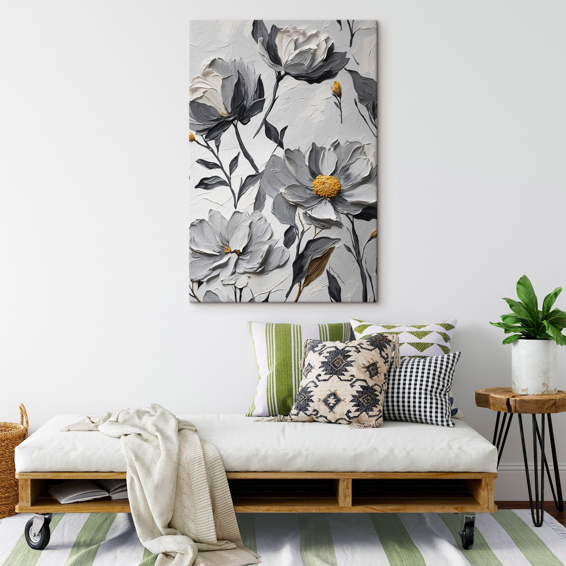 Painting of flowers on a white surface