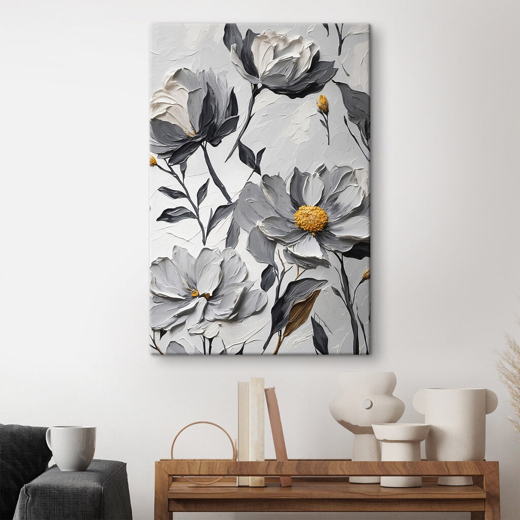 Painting of flowers on a white surface