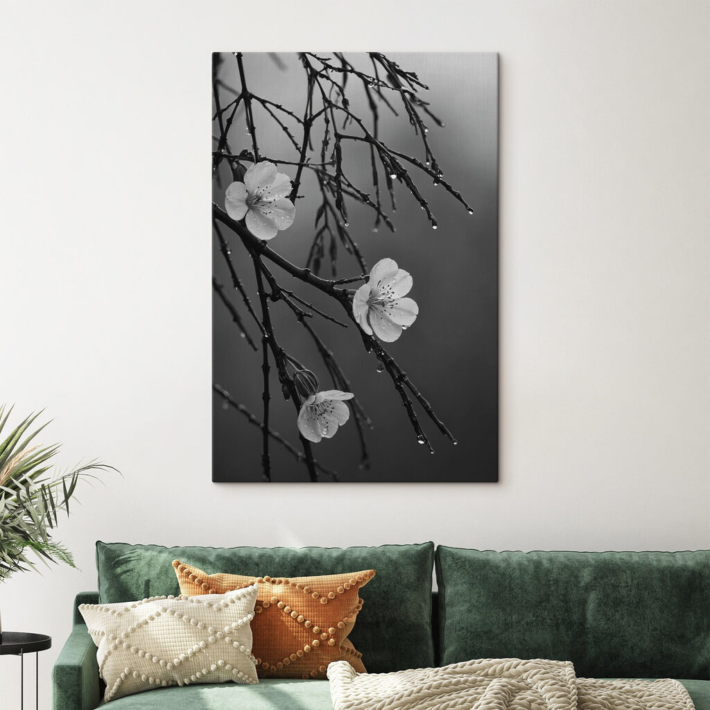 Delicate blooms beneath gentle rain