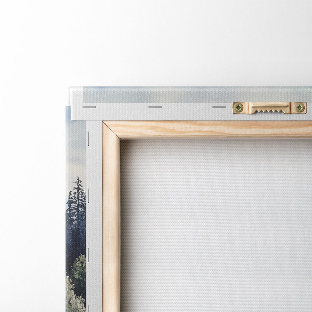 Watercolor of a lake with trees and mountains in the background Watercolor of a lake with trees and mountains in the background